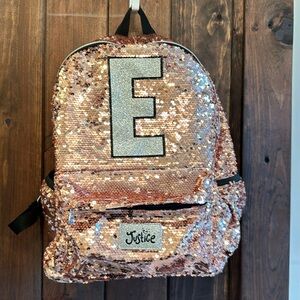 Rose gold letter E sparkle backpack